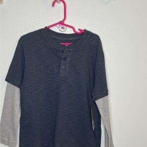 Casual Blue and Gray Long Sleeve Tees